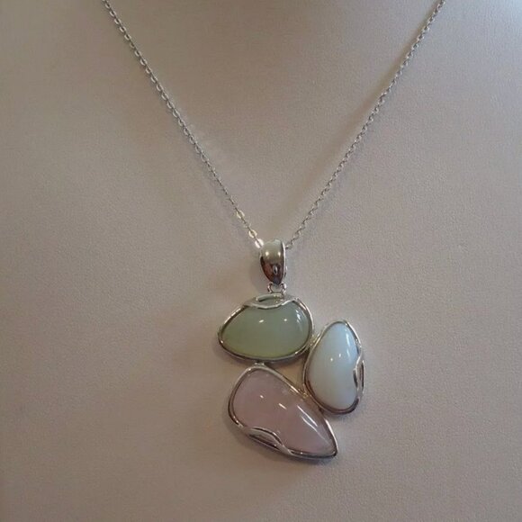 925 STERLING SILVER LADIES THREE GEMSTONE NECKLACE